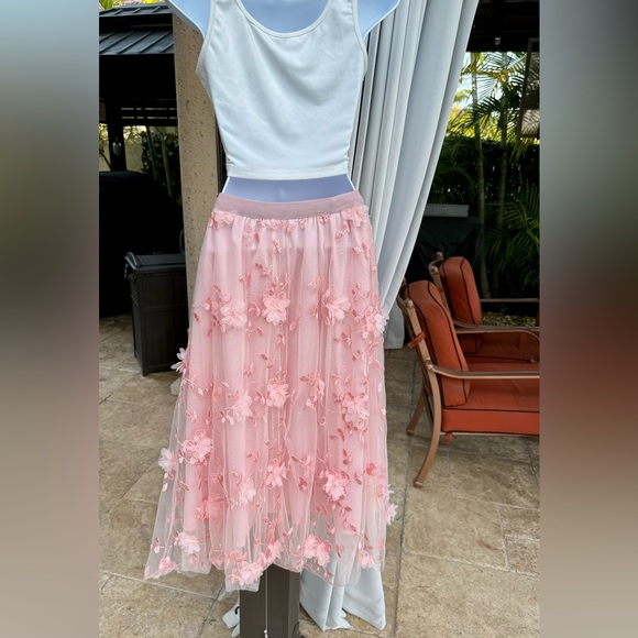 Floral Appliqué Chiffon Maxi Skirt S - Picture 8 of 12